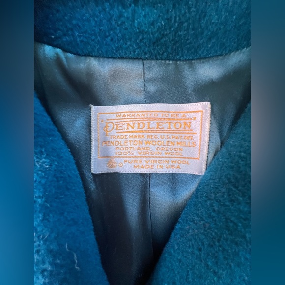Pendleton Vintage 100% Wool Teal Uptown Long Trench Coat Made in USA Size 14 - Picture 13 of 13